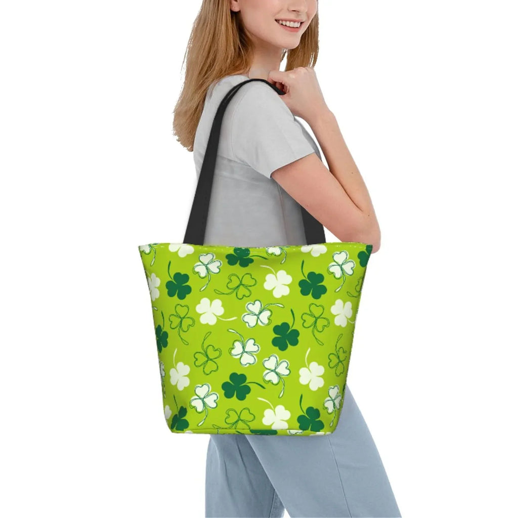 Easygdp St Patrick's Day7 Stylish Canvas Handbag Shoulder Tote Bag, Shopping Bag with Zip, Suitable Buying Groceries, Office, Fitness