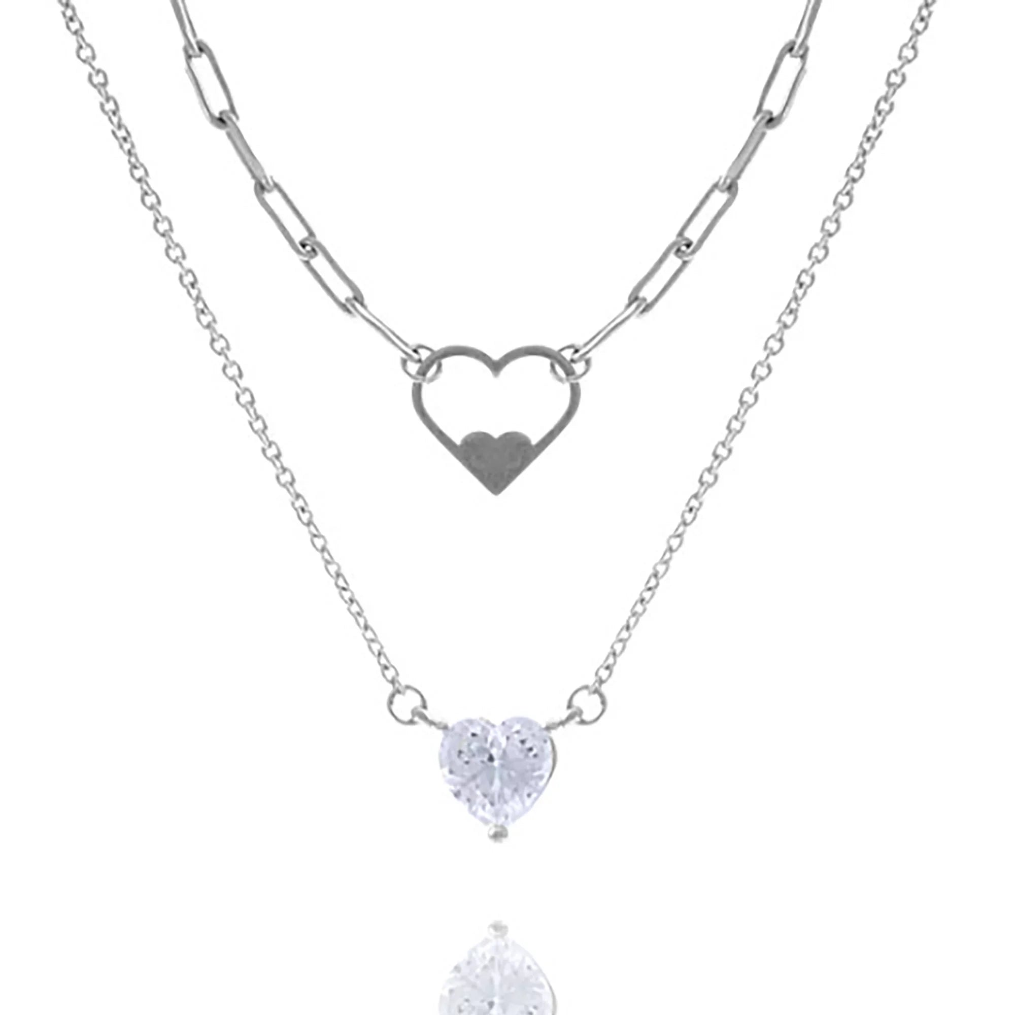 Blue Box Boutique Inc Link Omega Double Chain Heart Necklace Women, Teens