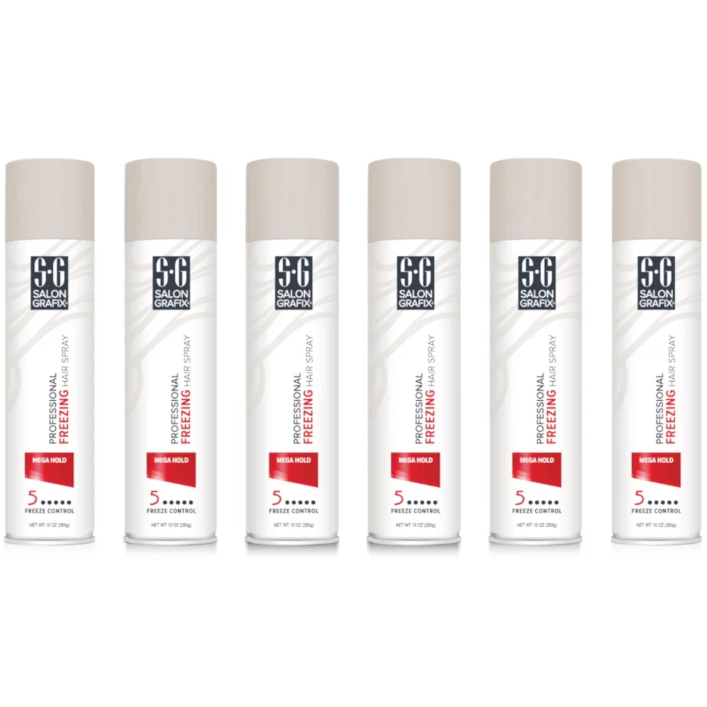 6 Pack Salon Grafix Mega Hold Professional Freezing Hair Spray, 10 Ounces Each