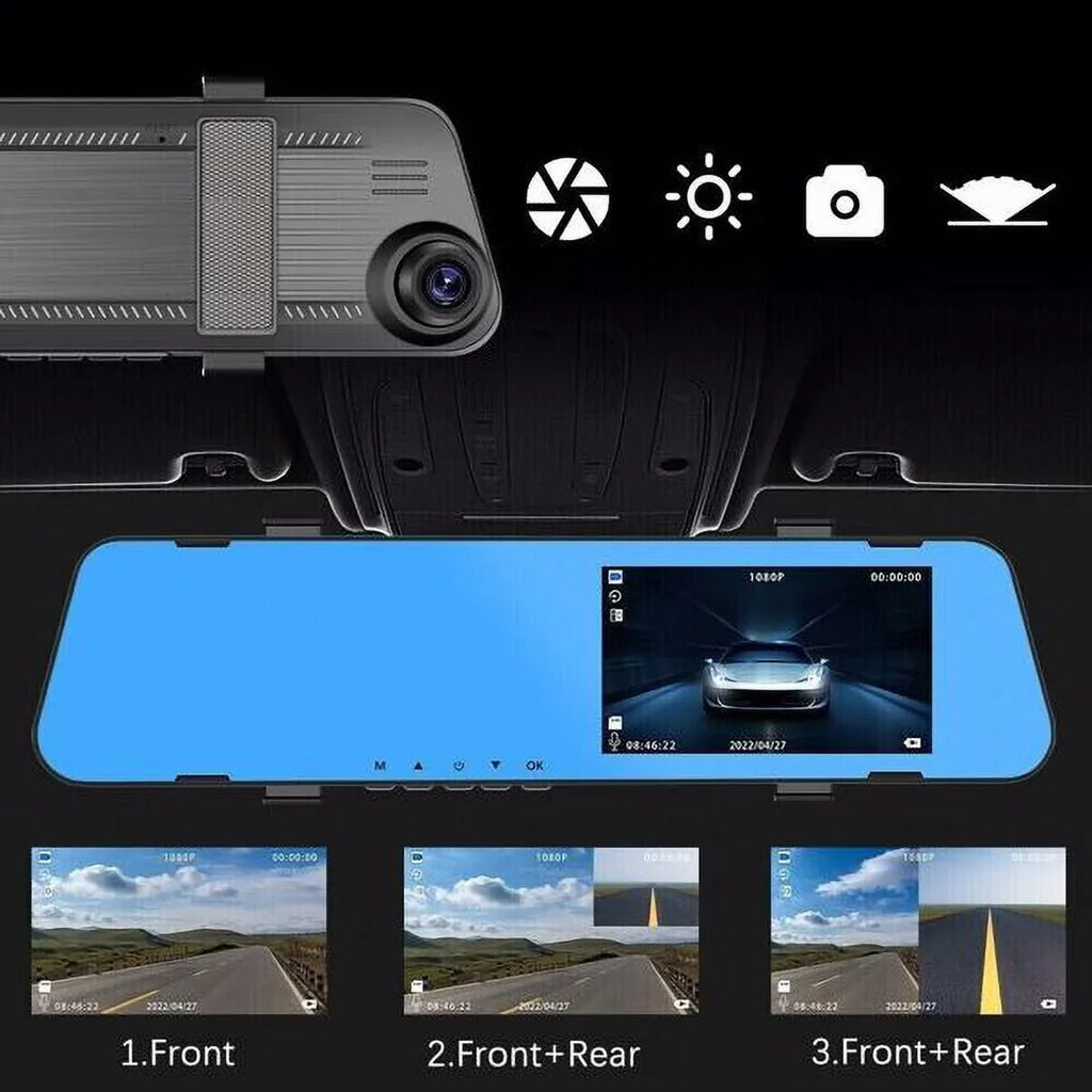 Fithood 1080P Rearview Mirror Car DVR Dual Dash Cam Camera Front Rear HD Video Recorder