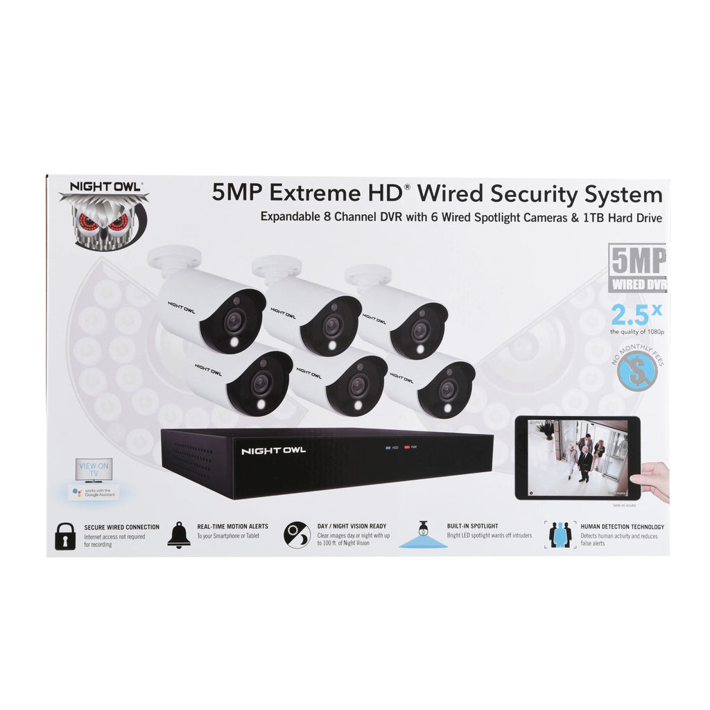 Night Owl 8 Channel 5MP DVR with Human Detection Technology, 1 TB HDD and 6 Light Cameras