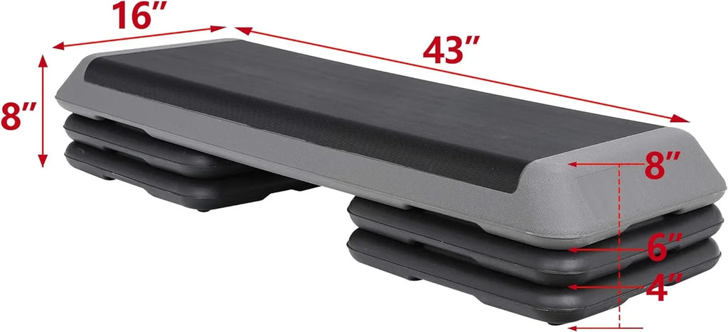 43'' Exercise Aerobic Step Platm, Adjustable Fitness Stepper with 4 Stackable Risers, Aerobics Stepper Workout Stepper Home Gym Cardio Strength & Training