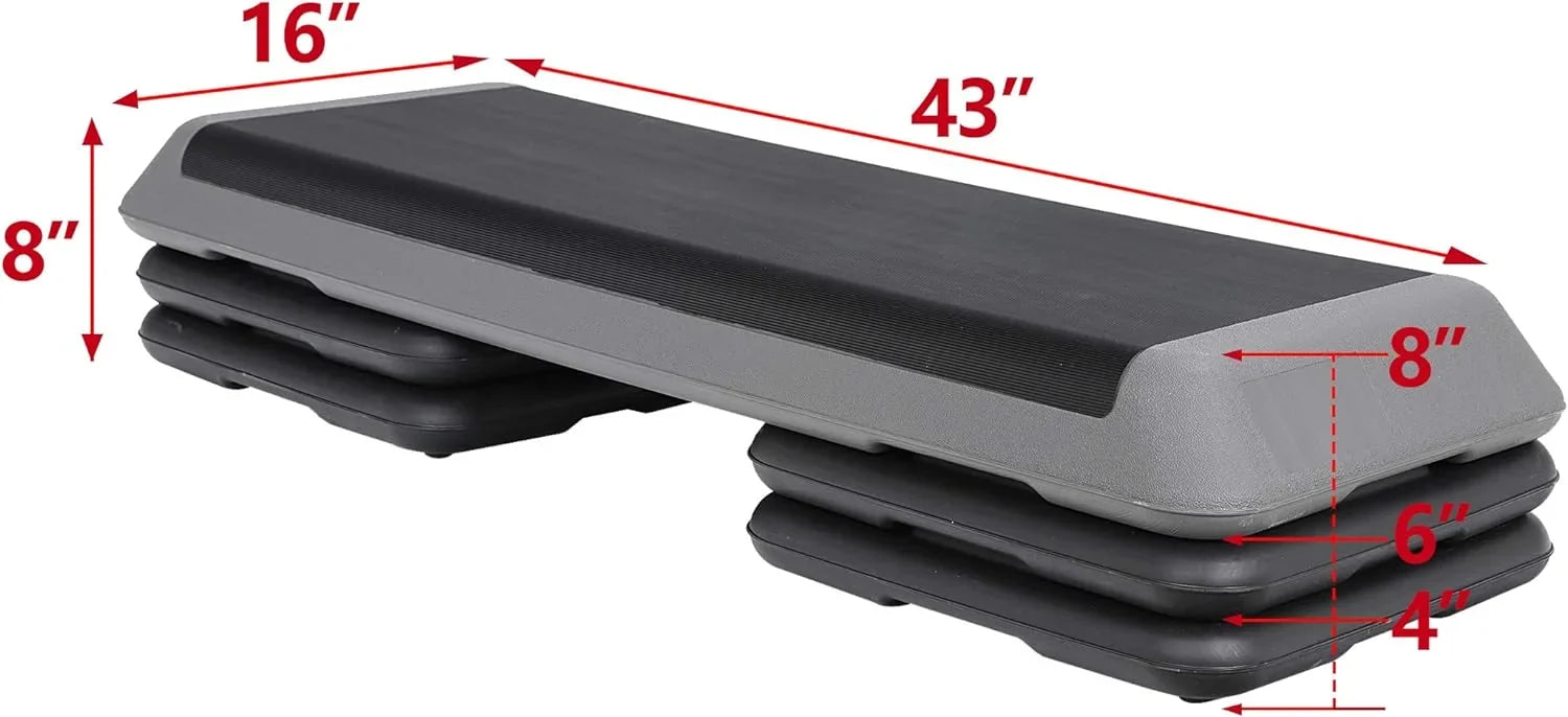 43'' Exercise Aerobic Step Platm, Adjustable Fitness Stepper with 4 Stackable Risers, Aerobics Stepper Workout Stepper Home Gym Cardio Strength & Training