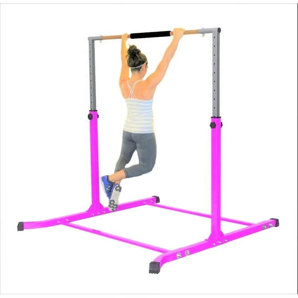 Pro-Gymnastics Pink Adjustable Junior Kip Bar - Heavy Duty, Cushioned Hand Bar, Height Up to 5 FT - Fitness Training Kids