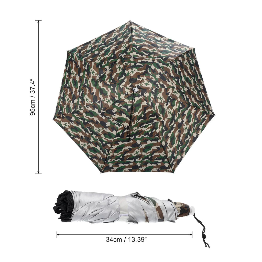 Uxcell OD 37.4" Umbrella Hat, Oxd Fabric Folding Double Layer Sun Rain Cap with Adjustable Strip, Camo