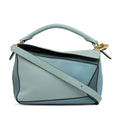 Pre-Owned Authenticated LOEWE Small Tricolor Puzzle Bag Calf Leather Blue Satchel Unisex (Good)
