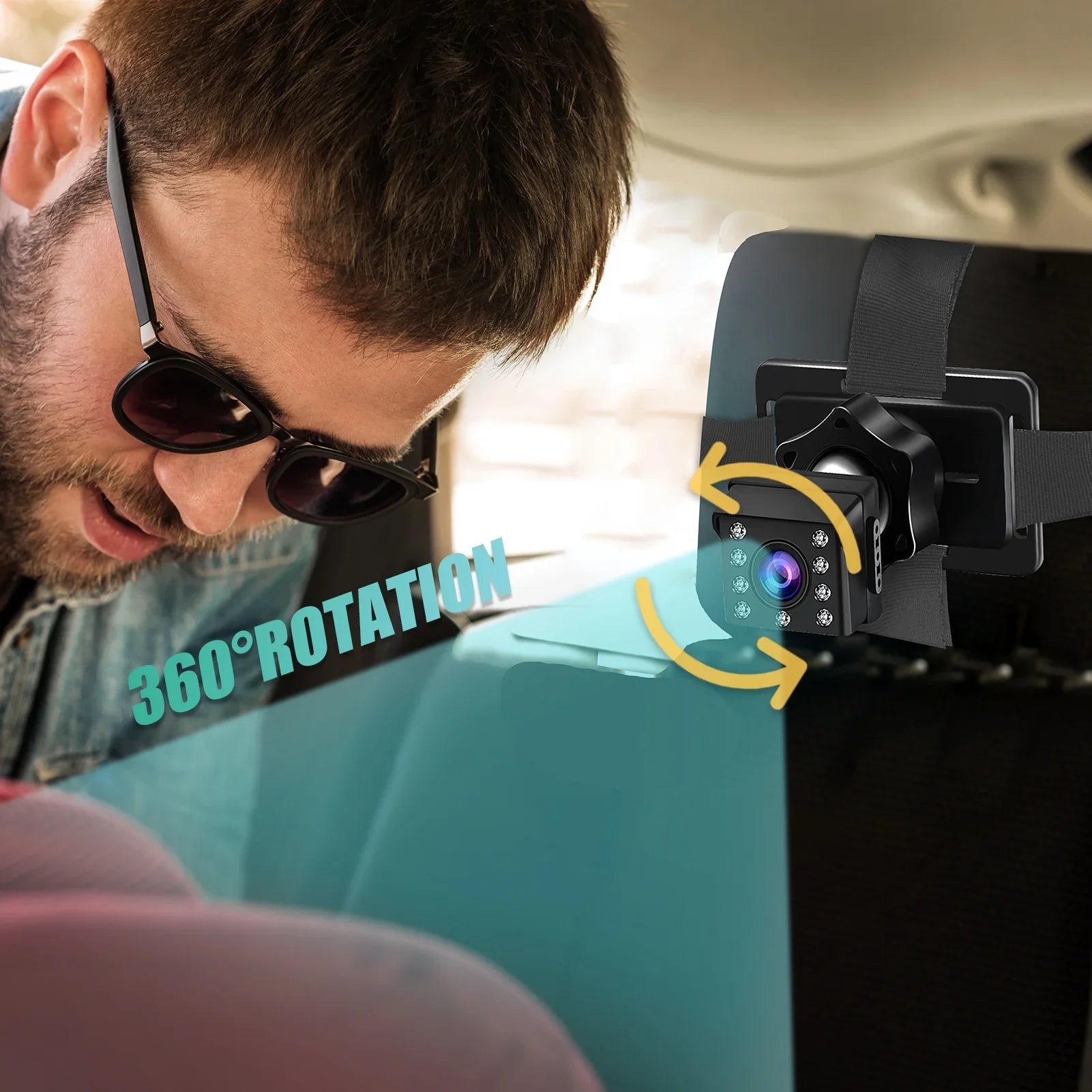 Andoer Crystal Clear View Baby Car Mirror Camera, 1080P Night Vision, Adjustable Angle, Long Cable