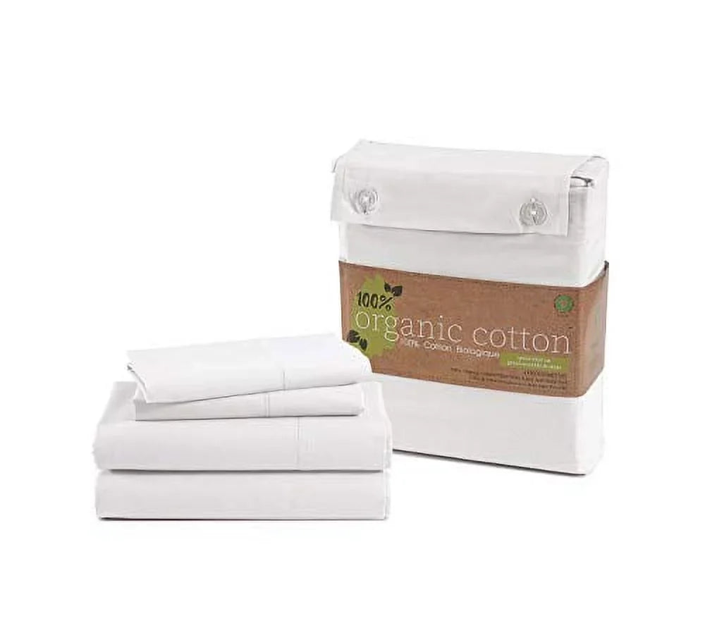 LANE LINEN 100% Organic Cotton Pure White King-Sheets Set 4-Piece Percale Weave Bedding Sheets Bed Breathable Fits Mattress Upto 15" Deep