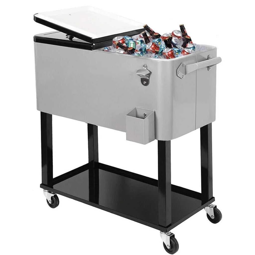 Home Aesthetics Grey 80 Qt Quart Rolling Cooler Ice Chest Beverage Bar Outdoor Patio
