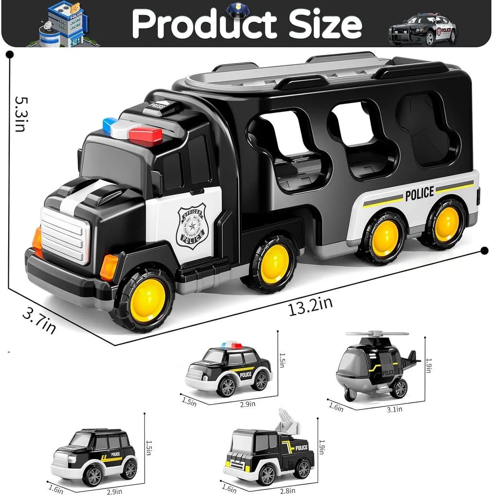 PayUSD Construction Toddler Police Truck Car Toys 3 4 5 6 Year Old Boys 5 in 1 Construction Car Trucks Playset with Play Mat & Accesoories, Birthday Gifts Toddlers Kids Boys Girls Age 3-5