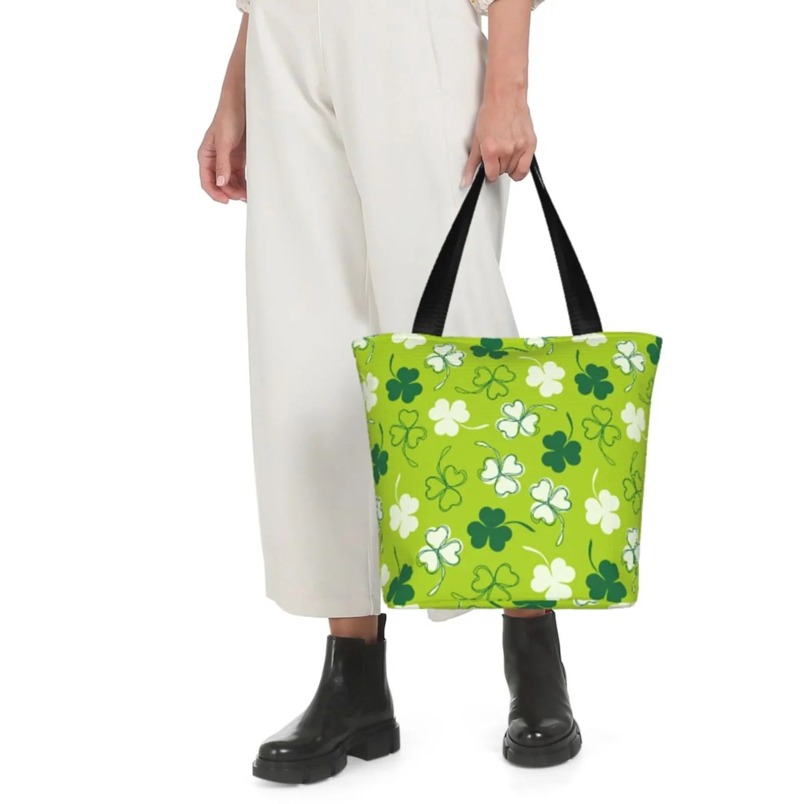 Easygdp St Patrick's Day7 Stylish Canvas Handbag Shoulder Tote Bag, Shopping Bag with Zip, Suitable Buying Groceries, Office, Fitness
