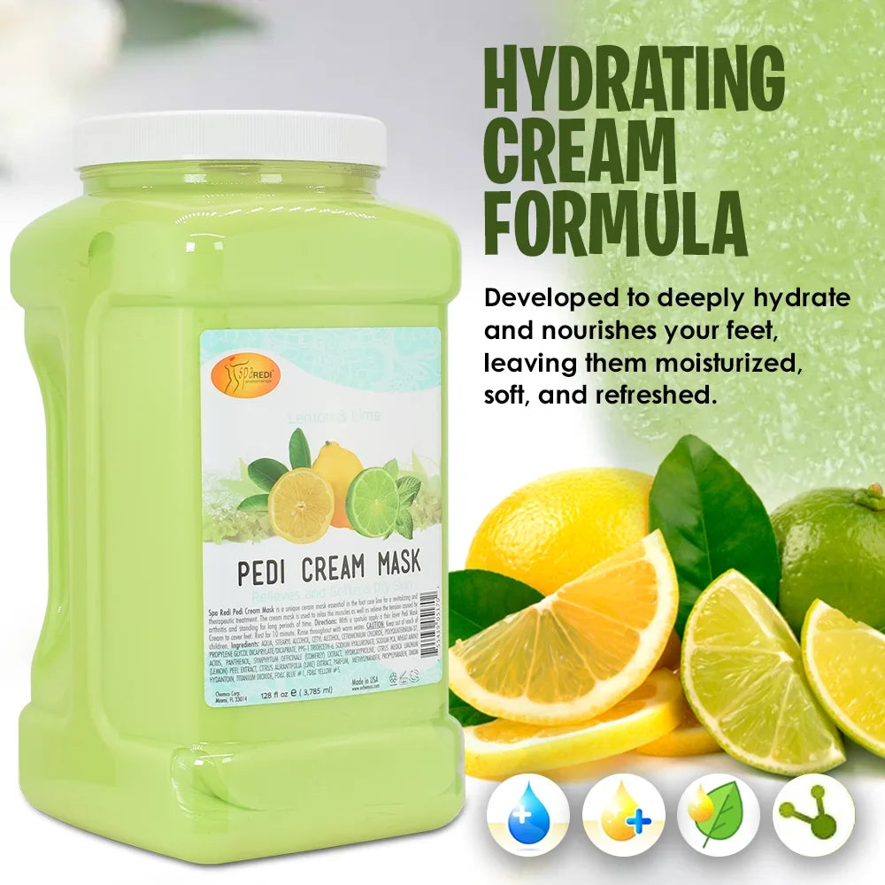 SPA REDI - Body and Foot Cream Mask, Lemon, 128 Oz - Pedicure Massage Tired Feet and Body, Hydrating, Fresh Skin - Infused with Hyaluronic Acid, Amino Acids, Panthenol, Comfrey Extract