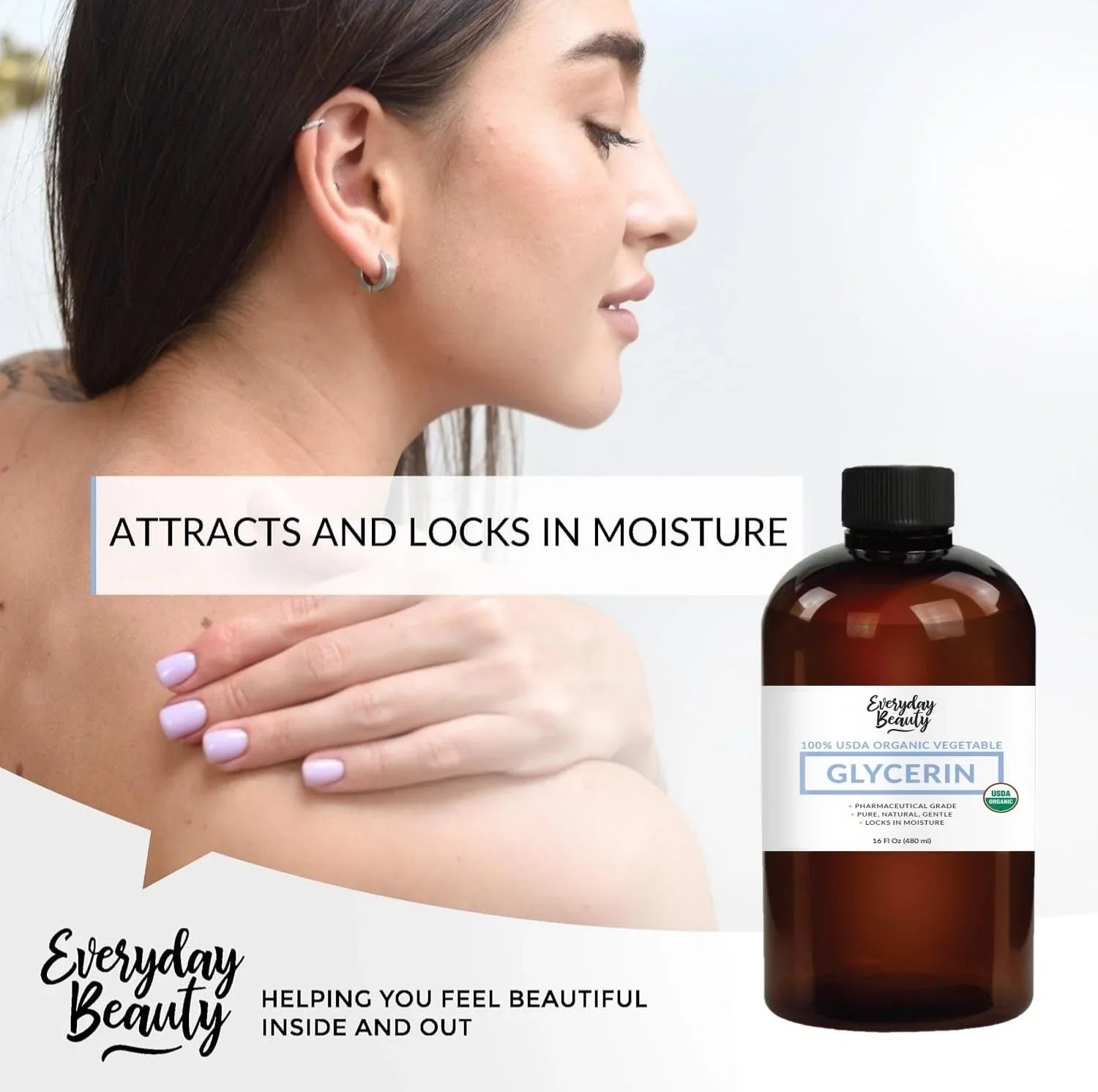 100% Organic Glycerin – USDA Certified - Perfect DIY Beauty Products, Crafts, and Formulations – Derived From Coconut – Skin and Hair Moisturizer Deep Hydration – 16 Fl Oz