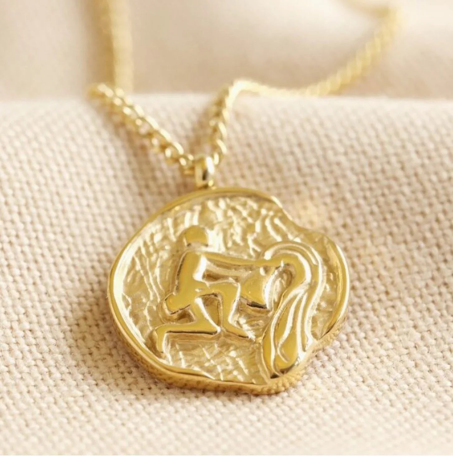 Blue Box Boutique Inc Gold Stainless Steel Aquarius Zodiac Pendant Necklace Women, Teens | Horoscope, Birthday Gift