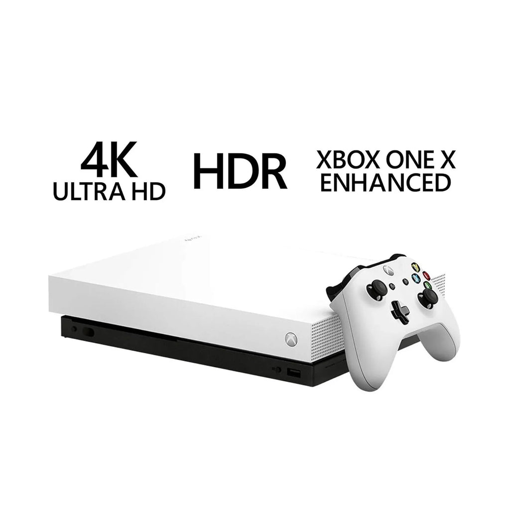 Pre-Owned Microsoft Xbox One X 1TB, 4K Ultra HD White with BOLT AXTION Cleaning Kit HDMI Bundle (Refurbished: Like New)