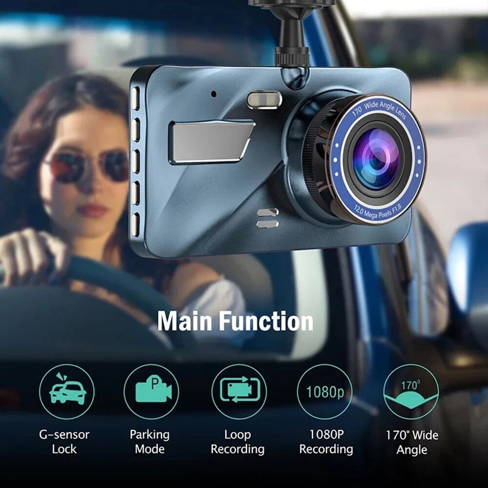 Onemayship HD 1080P Car Dual Lens Dash Cam 4" DVR Recorder Front & Rear Camera Night Vision