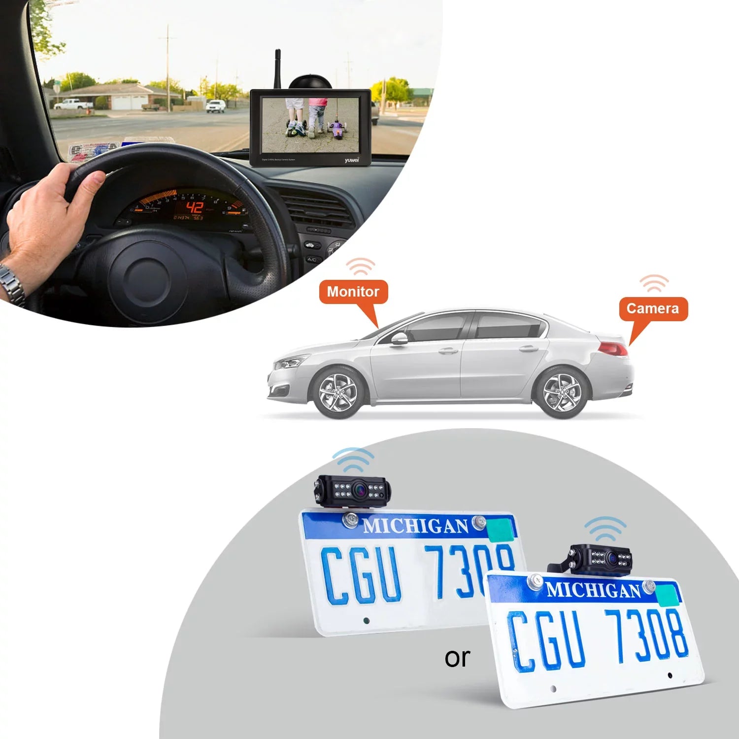 Yuwei 4.3" Digital Wireless Backup Camera and Monitor with Nightvision Rear View Camera Trucks, SUV, and Universal Cars