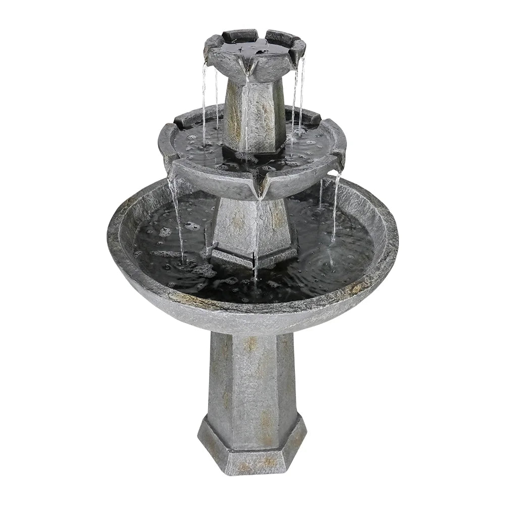 3 Tier Freestanding Waterfall Fountain, 43.3in H Outdoor Fountain with Bird Bath Decor Garden Patio Backyard Deck Home Lawn Porch