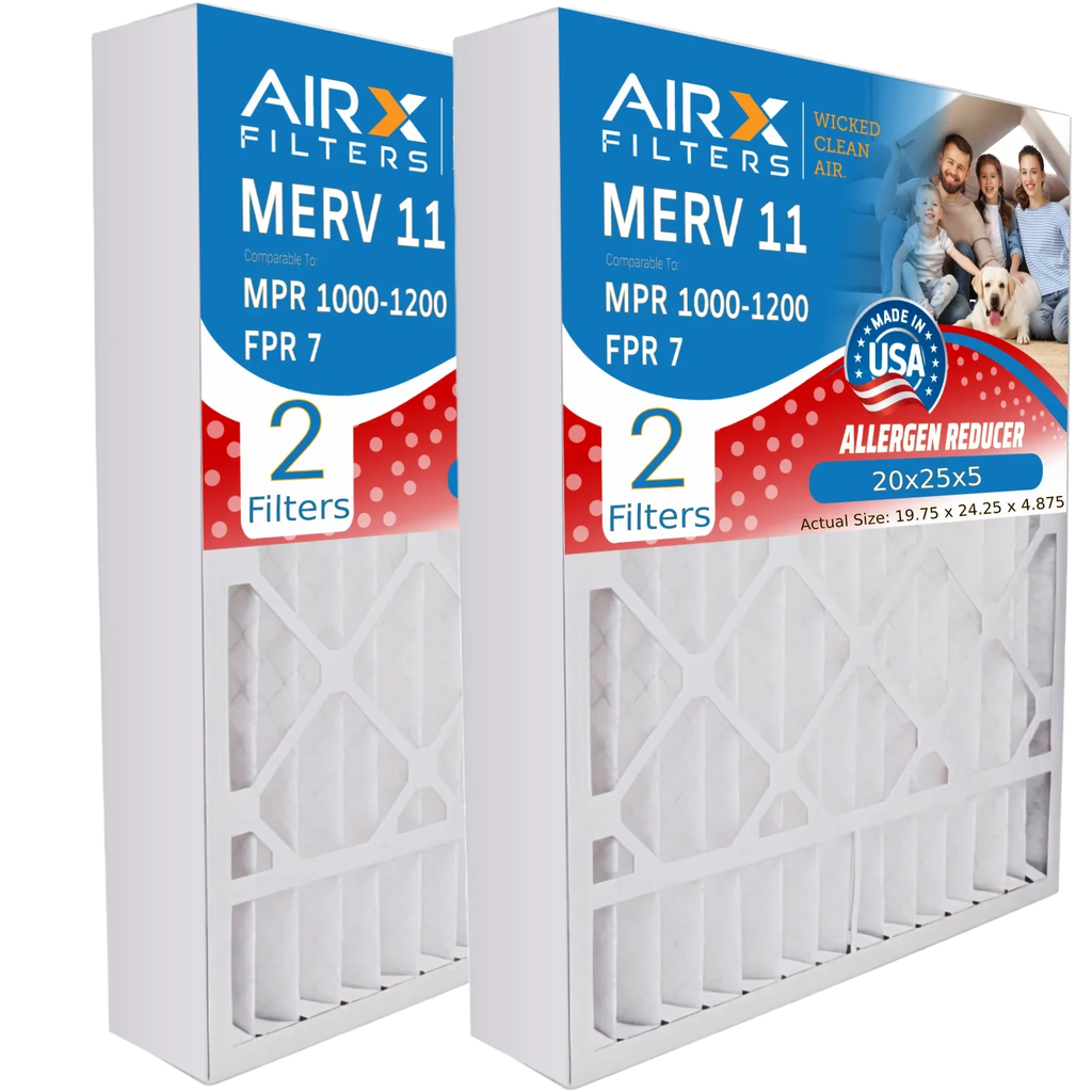 20x25x5 Air Filter MERV 11 Comparable to MPR 1000, MPR 1200 & FPR 7 with Air Bear 255649-102 Premium USA Made 20x25x5 Furnace Filter 2 Pack by AIRX FILTERS WICKED CLEAN AIR.