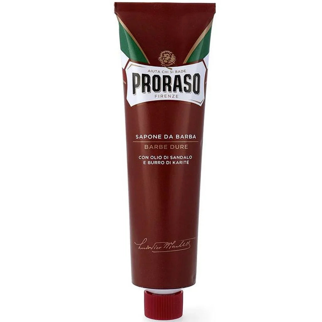 Proraso Shaving Soap Cream Sandalwood Shea Butter Sapone Da Barba in Coarse Beard 150ml tube - RED 3 Pack