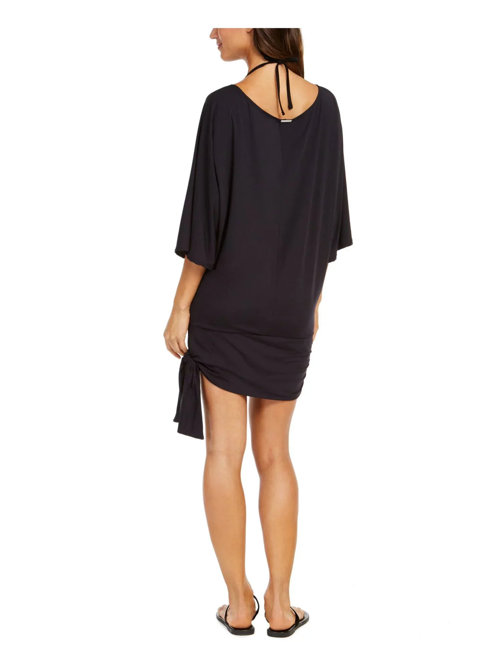 MICHAEL MICHAEL KORS Women's Black Stretch Pullover Dress Side Tie Scoop Neck Swimsuit Wrap Up S