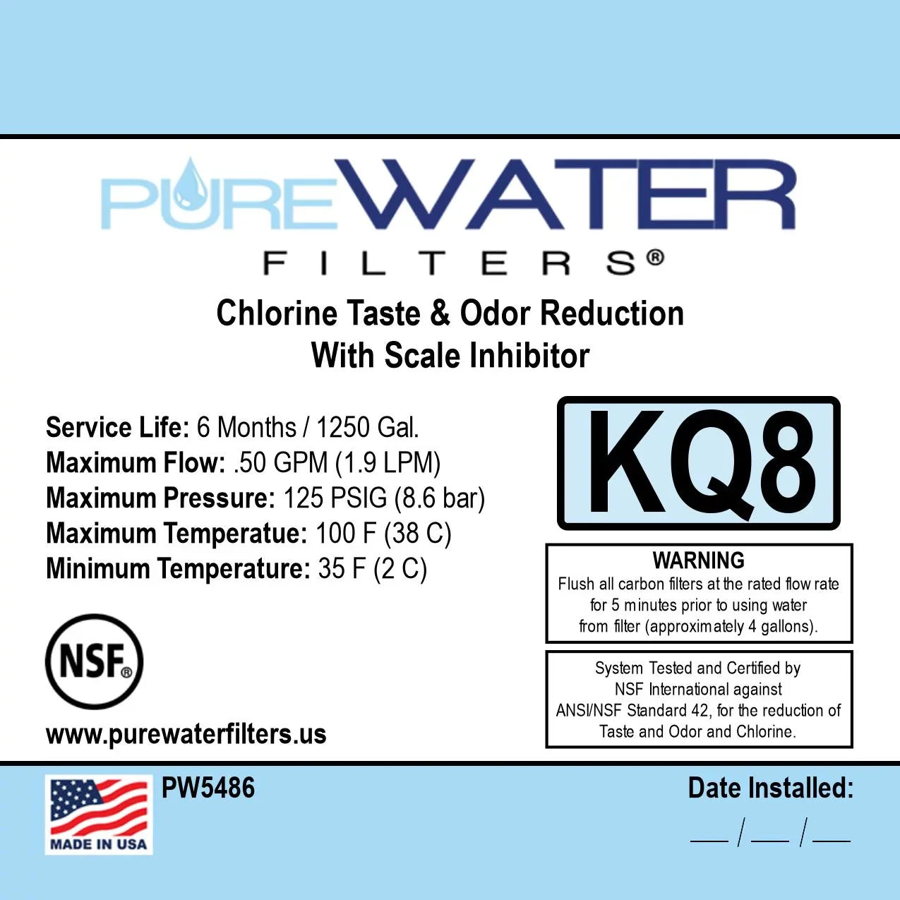Keurig KQ8A Water Filter System Direct Water Line Plumb Kit Hookup For Models B150P, K150P, K155P, K2500, K3000, K3000SE, B3000, B3000SE, K3500, K4000