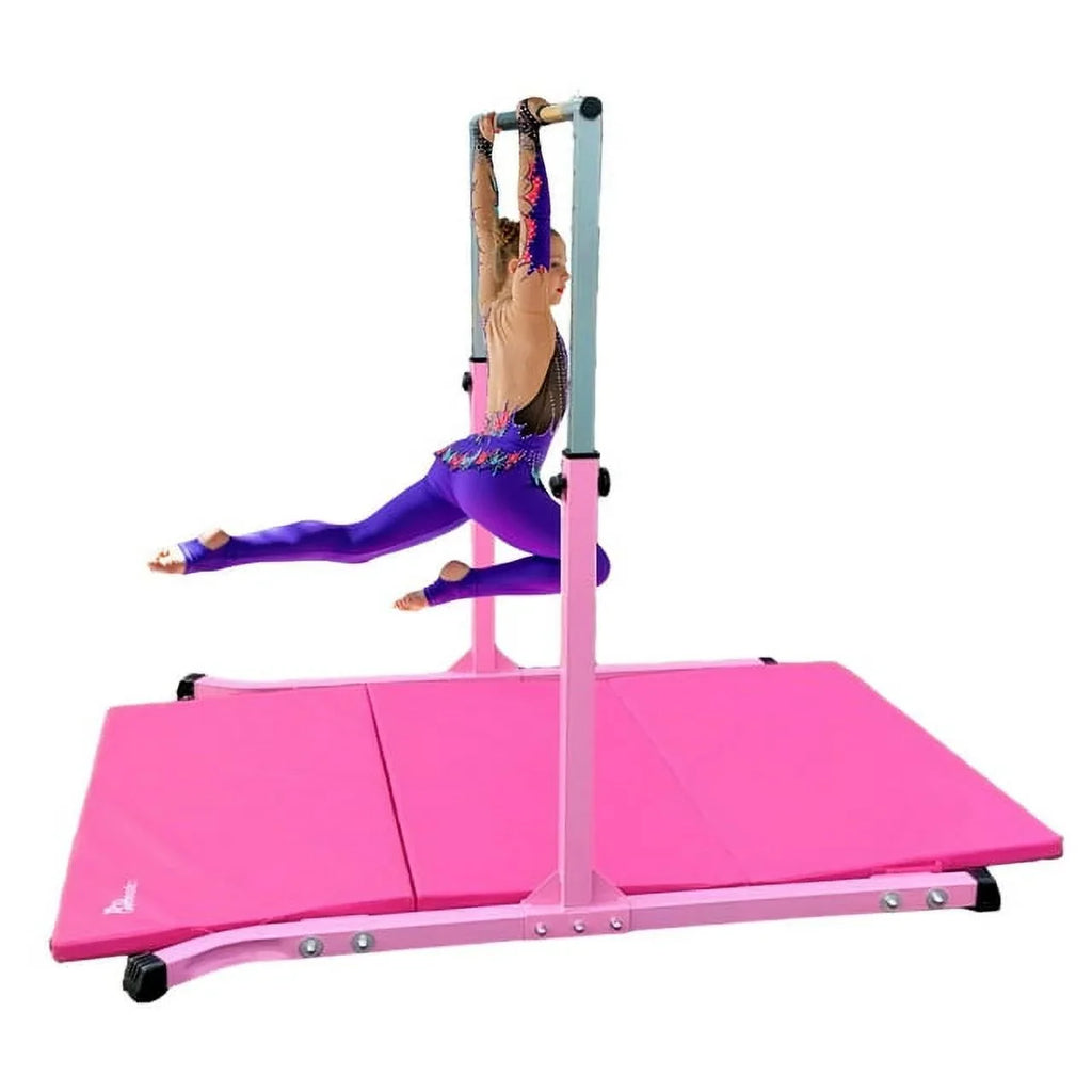 5 Star-TD Pink Gymnastic Kip Bar - Adjustable 3-5FT Junior Training Equipment, Heavy Duty Horizontal Bar with Curved Legs Kids Home Gym, Strong and Long-lasting