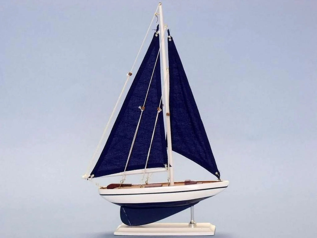 Handcrafted Model Ships Pacific Sailor 17 in. - Blue Sails Decorative Sail Vessel