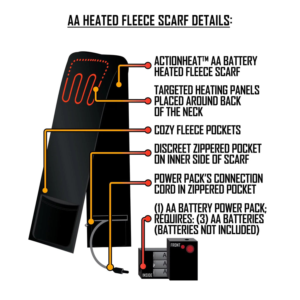 ActionHeat AA Battery Heated Scarf - Grey - One Size