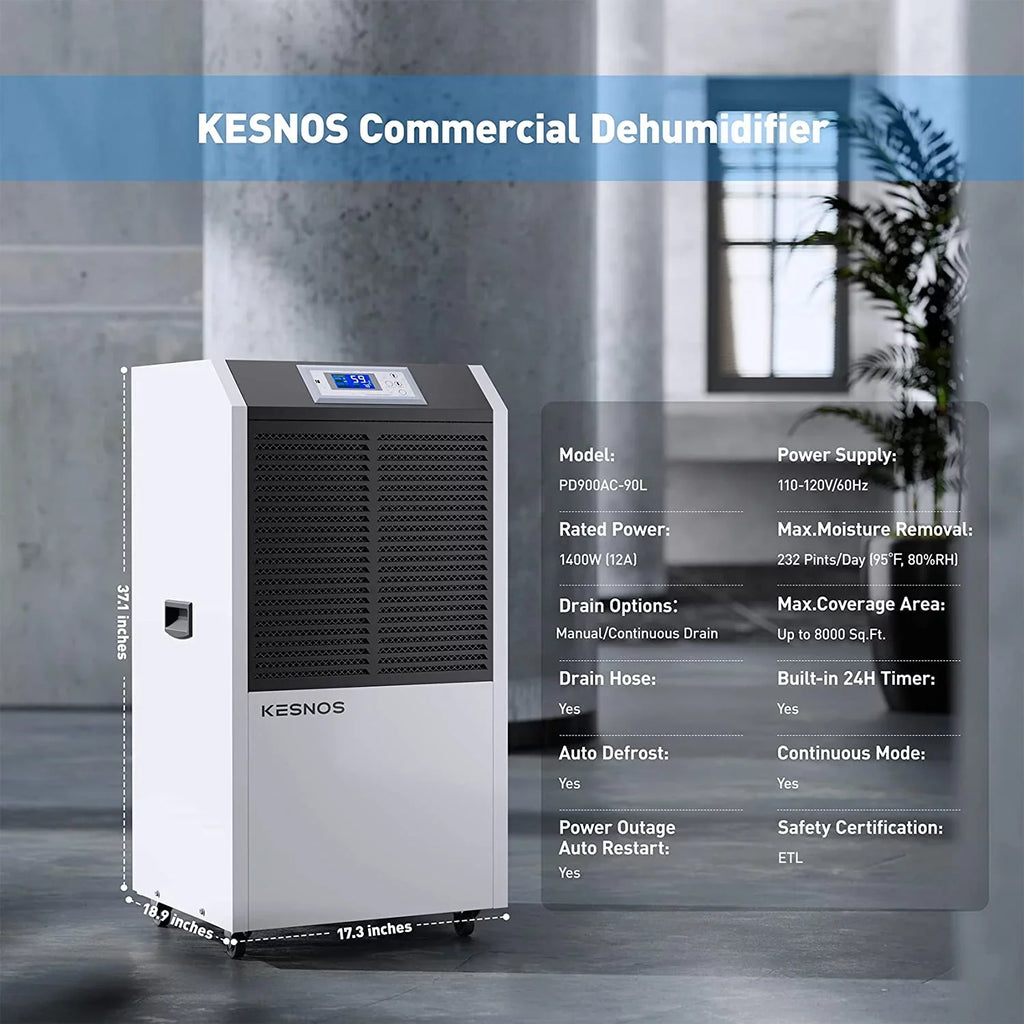 Kesnos 232 Pint Commercial Dehumidifier Basements with Drain Hose in Area up to 8000 Sq. Ft, Large Industrial Dehumidifier Moisture Removal