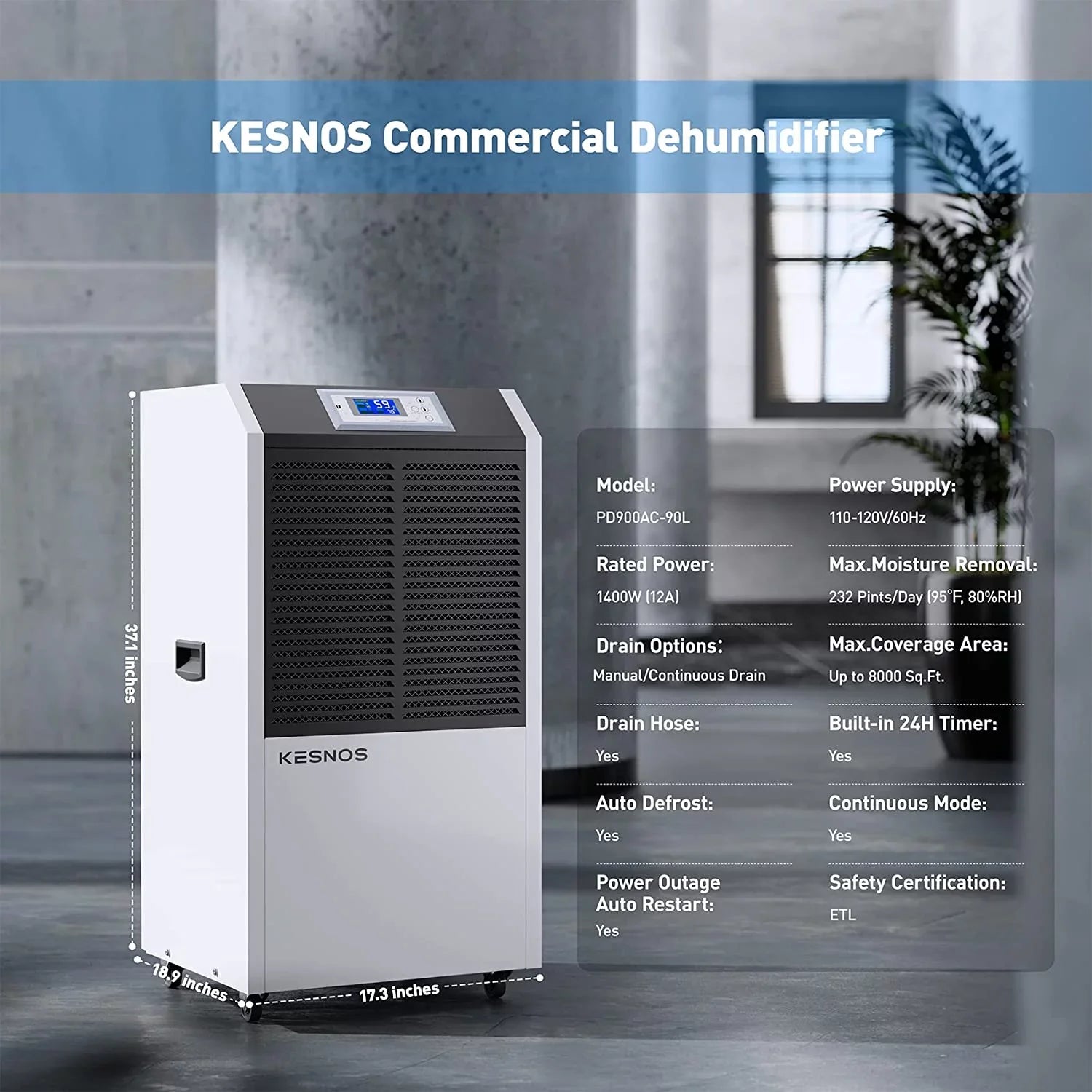 Kesnos 232 Pint Commercial Dehumidifier Basements with Drain Hose in Area up to 8000 Sq. Ft, Large Industrial Dehumidifier Moisture Removal