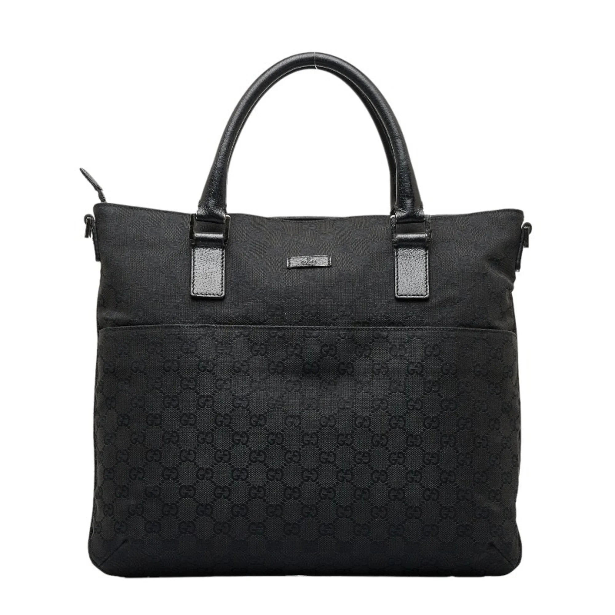 Pre-Owned Gucci GG canvas handbag tote bag 122797 black leather ladies GUCCI (Good)