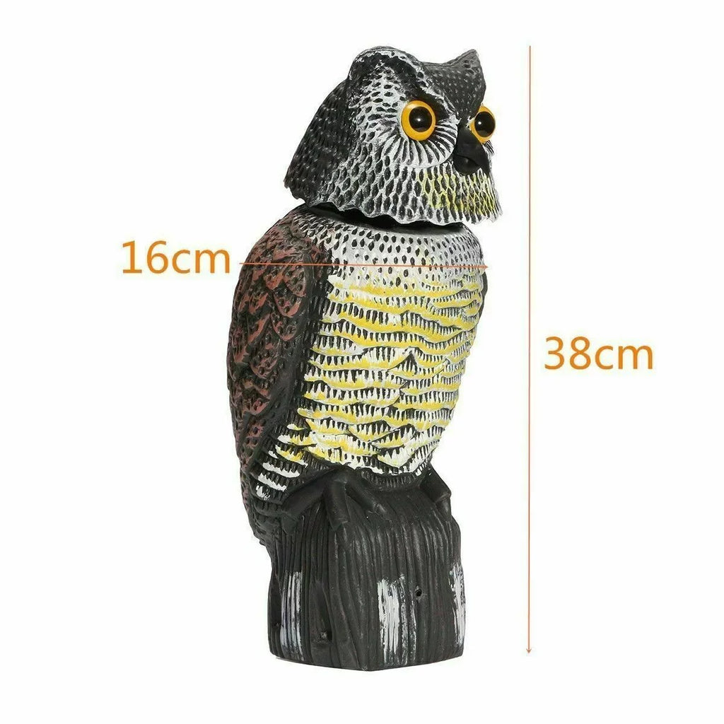 Owl Decoy 360 Rotate Head to Scare Birds, Scarecrow Owl Decoy Statue Realistic Scary Sounds & Shadow Fake Owl Outdoor Pest Bird Deterrent Patio Yard Garden Protector