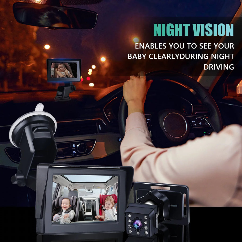Andoer Crystal Clear View Baby Car Mirror Camera, 1080P Night Vision, Adjustable Angle, Long Cable