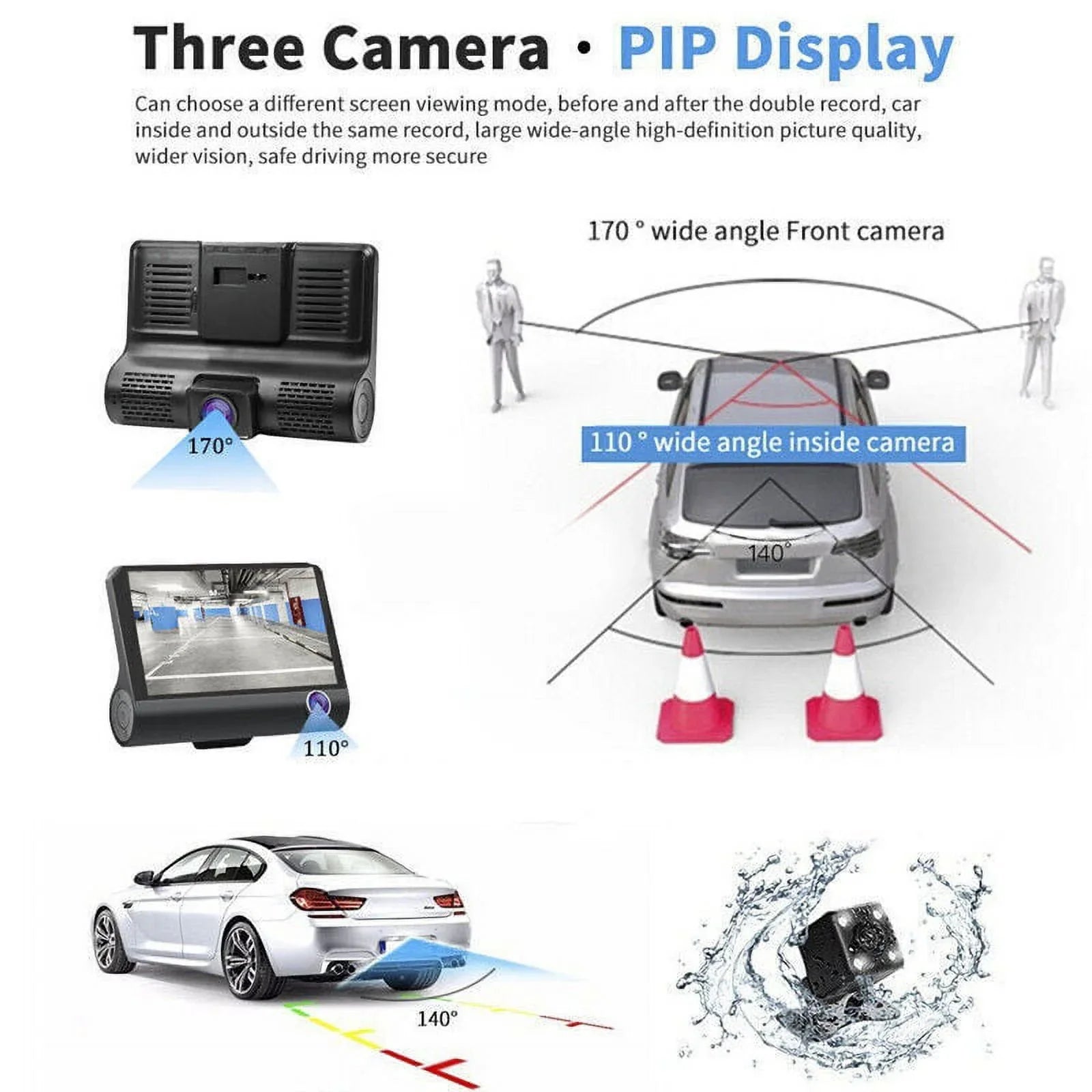 TASHHAR Car Dual Lens Dash Cam 1080P 4" HD DVR Front/Rear/Built-In Video Camera Driving Recorder G-Sensor, Motion Detection and Parking Monitoring