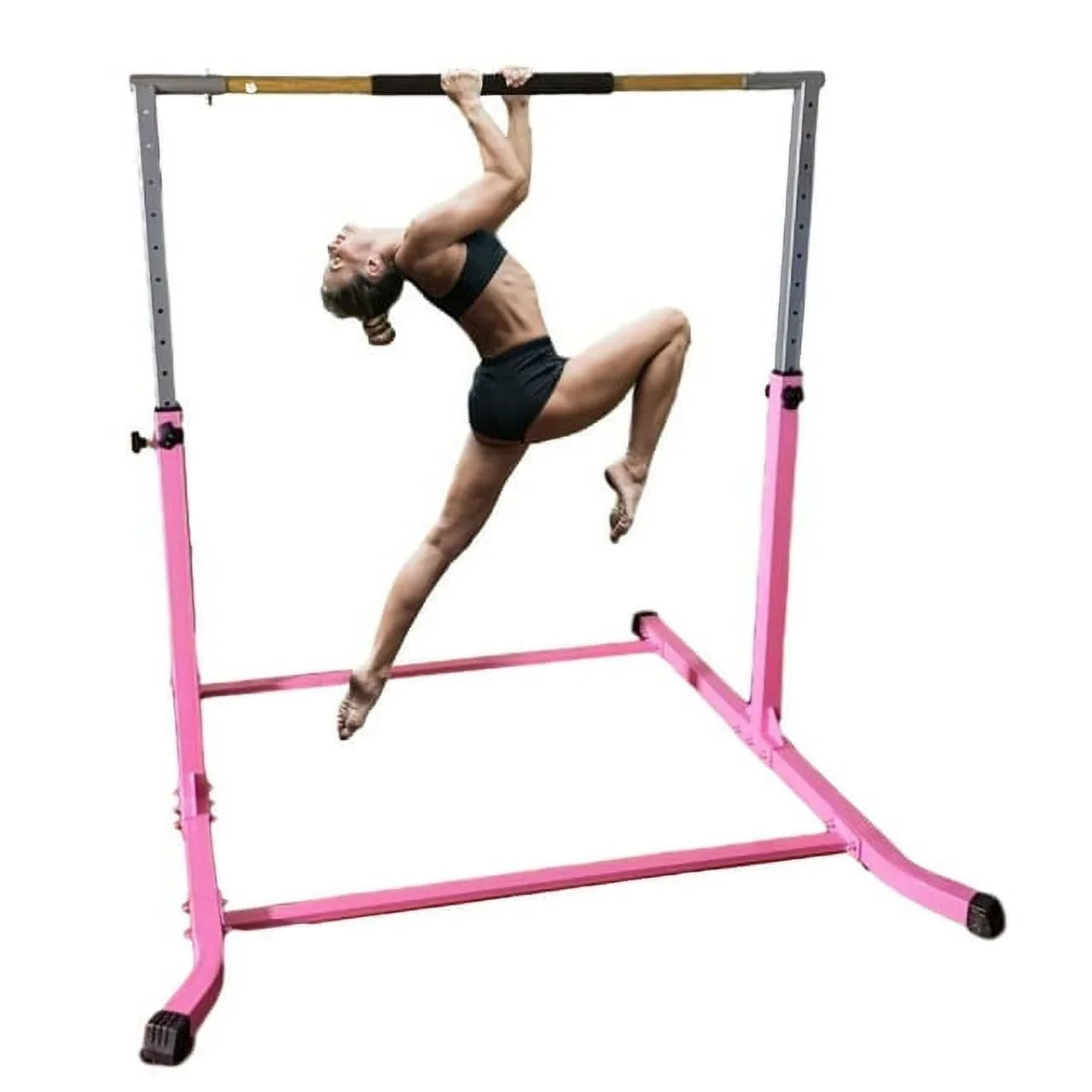 Pro-Gymnastics Pink Adjustable Junior Kip Bar - Heavy Duty, Cushioned Hand Bar, Height Up to 5 FT - Fitness Training Kids