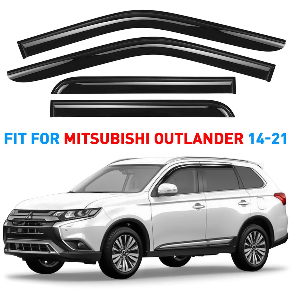 GrandWheel Co Smoke Tinted Tape-On Side Window Vent Visor Deflectors Rain Guards with Mitsubishi Outlander 2014-2021 - 4pcs. GW0389