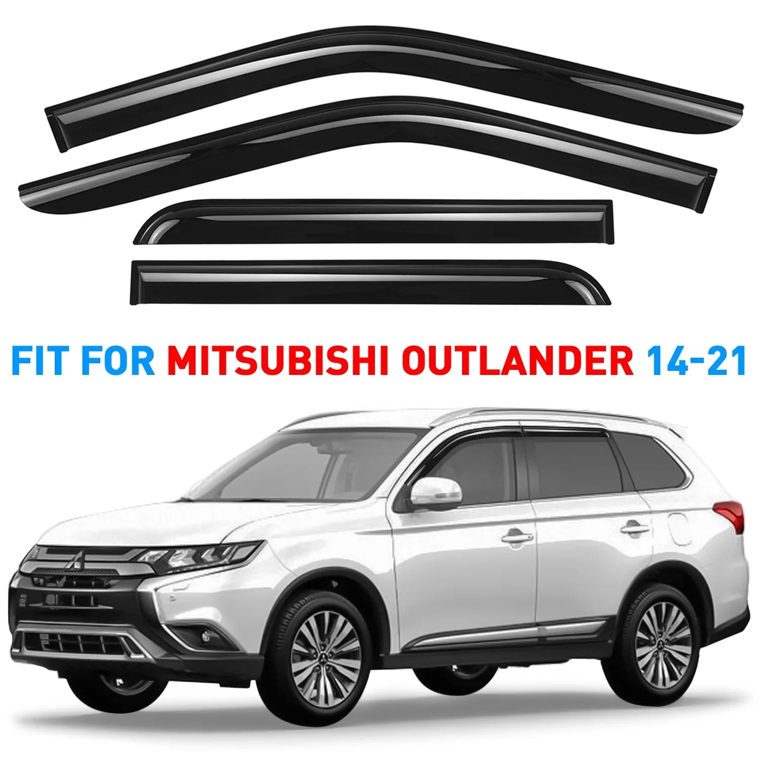 GrandWheel Co Smoke Tinted Tape-On Side Window Vent Visor Deflectors Rain Guards with Mitsubishi Outlander 2014-2021 - 4pcs. GW0389