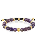 Coastal Jewelry Men's Amethyst Stone and Gold Plated Stainless Steel Beaded Adjustable Bracelet (8mm)