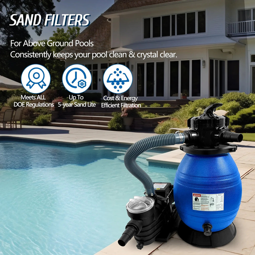 PRIJESSE 13" Pool Sand Filter 3/4HP Sand Filter Swimming Pool Pump Above Ground Pool