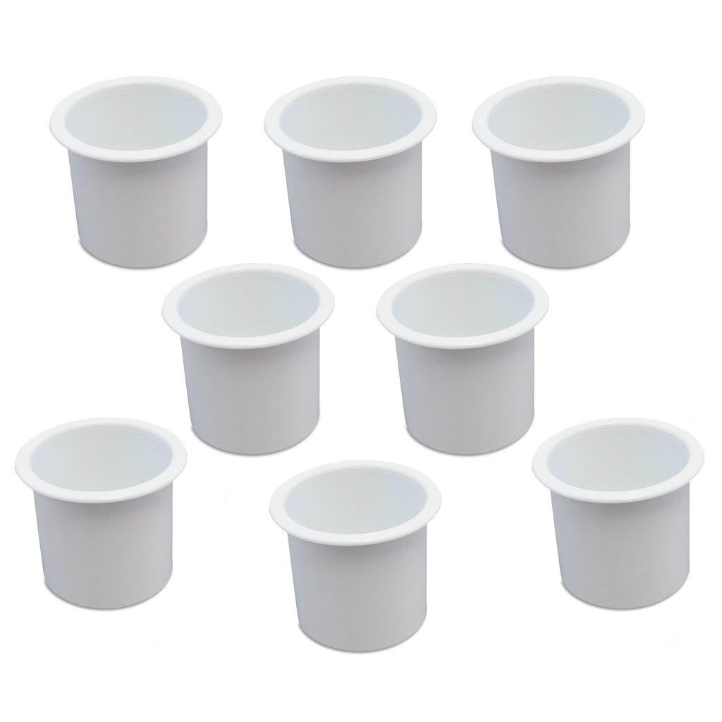 8 Cup Holder Plastic Pocket Recessed Drop In Insert Universal Ship RV Car Truck Sofa Game Table Marine Pontoon Motorhome Camper White
