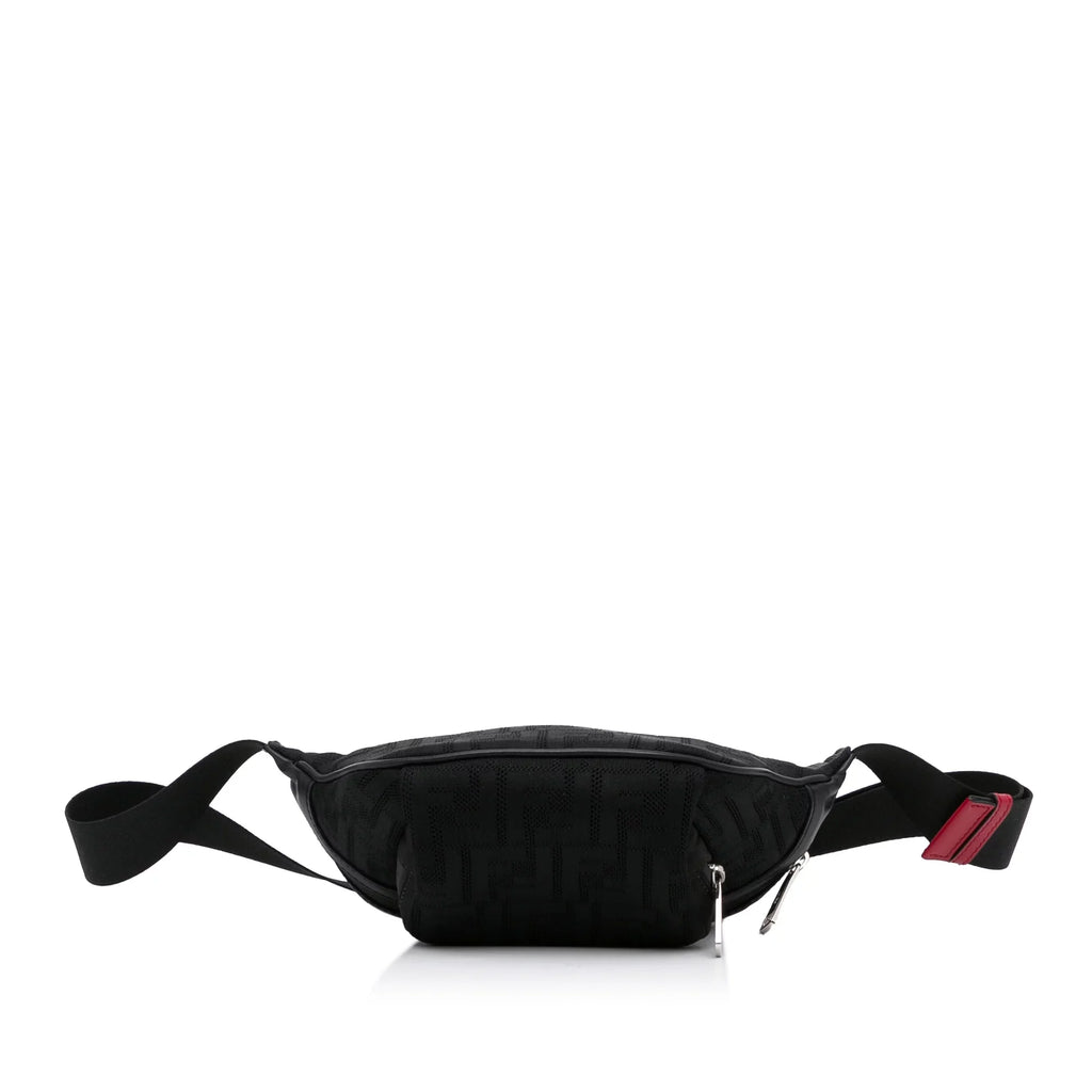 Pre-Owned Authenticated Fendi FF Neoprene Vitello Grace Perated Pocket Belt Bag Knit Fabric Black Unisex (Good)