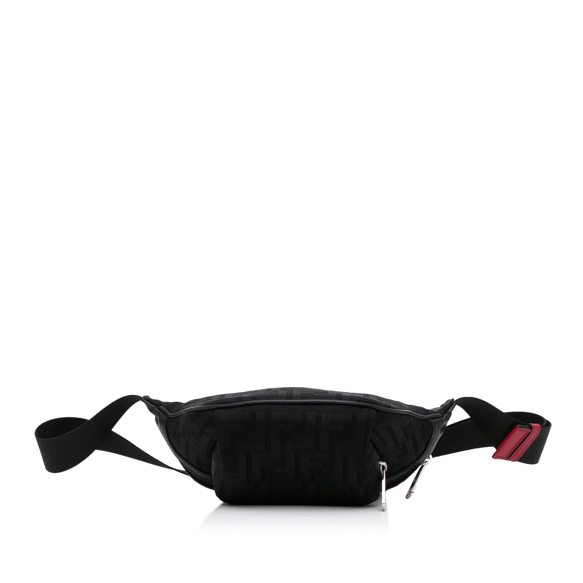 Pre-Owned Authenticated Fendi FF Neoprene Vitello Grace Perated Pocket Belt Bag Knit Fabric Black Unisex (Good)