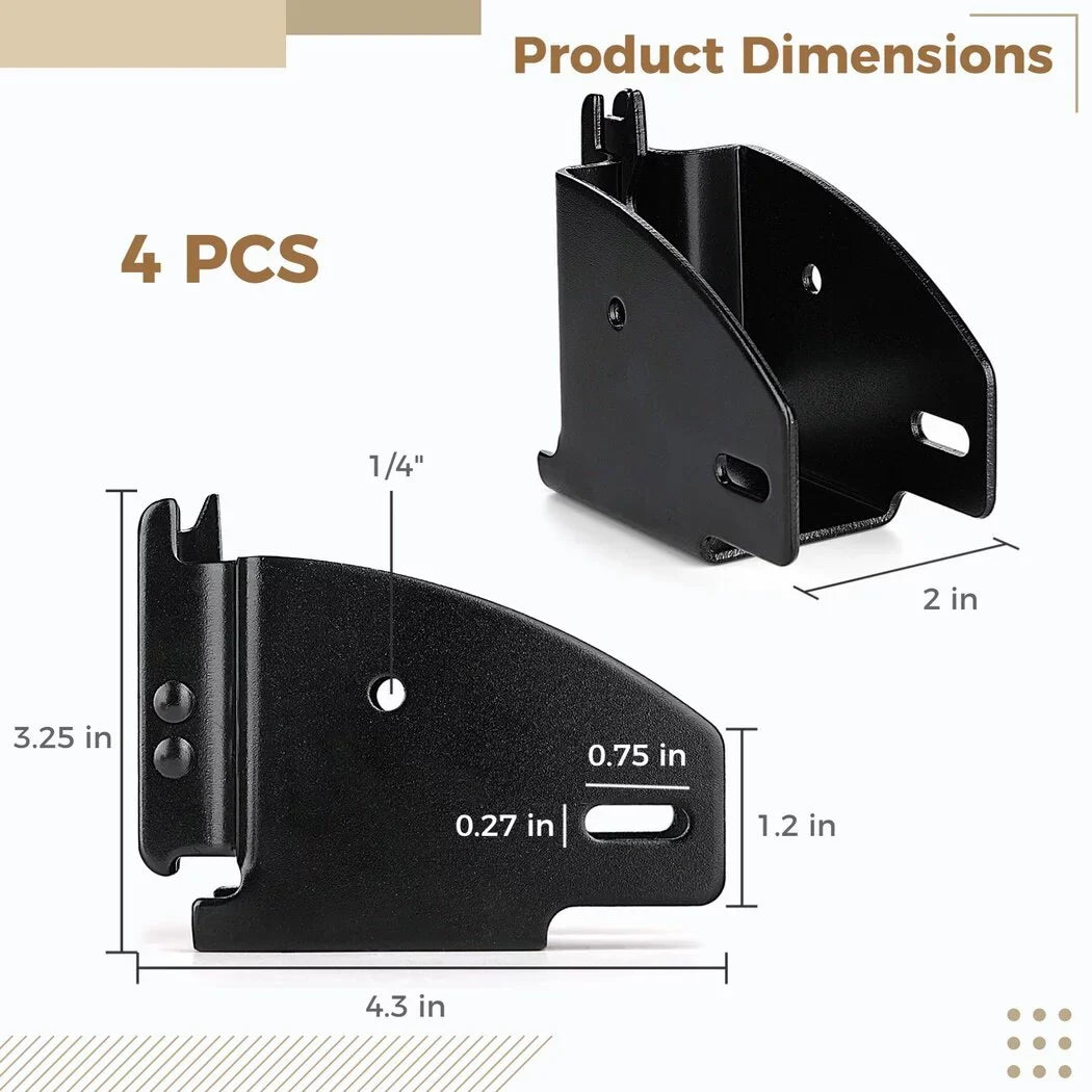 E Track Wood Beam Brackets, 4PCS E Track Wood Beam Socket Fittings, Cargo Tie Down Accessories, Cargo Storage Lumber Brackets Trucks, Trailers, RVs, Vans