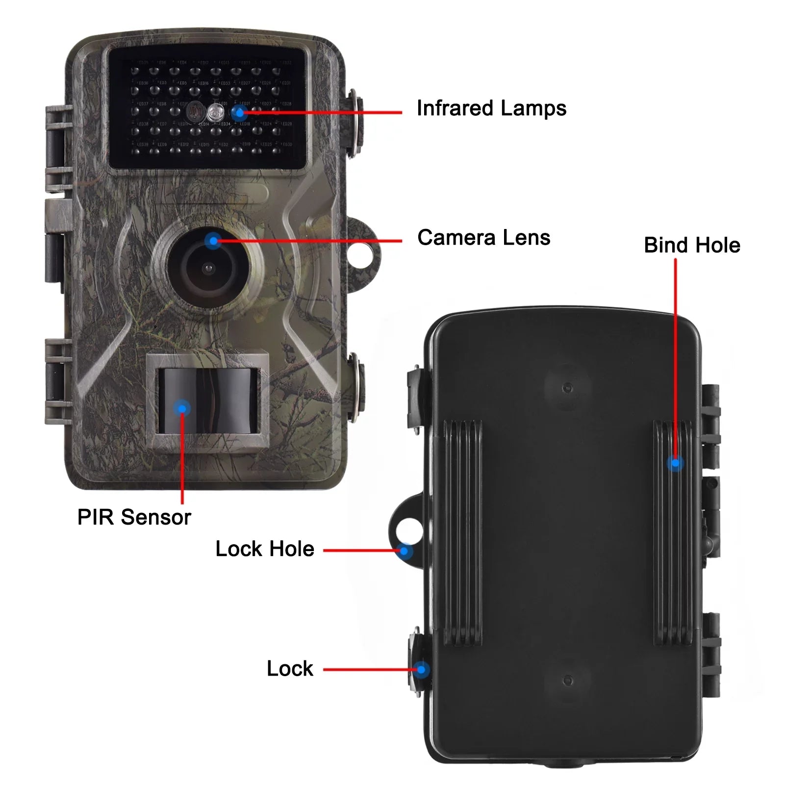 Eccomum 1080P Trail Camera 16MP Wildlife Camera Tracking Camera with 2.0 Inch TFT Color Screen 0.8s Trigger Time Supports Infrared Night Vision Motion Activated IP66 Waterproof