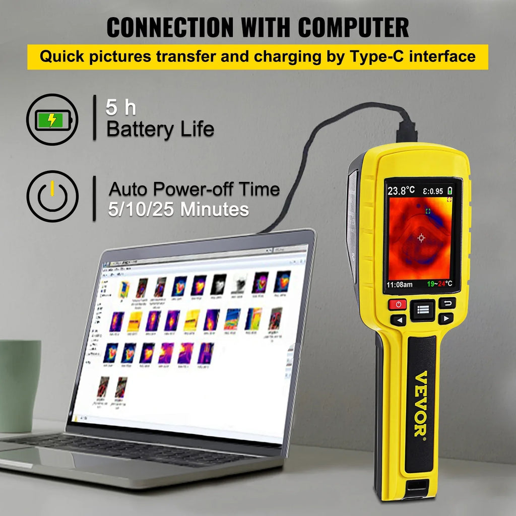 VEVOR Thermal Imaging Camera, 60x60 (3600 Pixels) IR Resolution Infrared Camera with 2.8" Color Display Screen, Built-in SD Card and Li-ion Battery, HVAC, Electrical System Automatic Detect