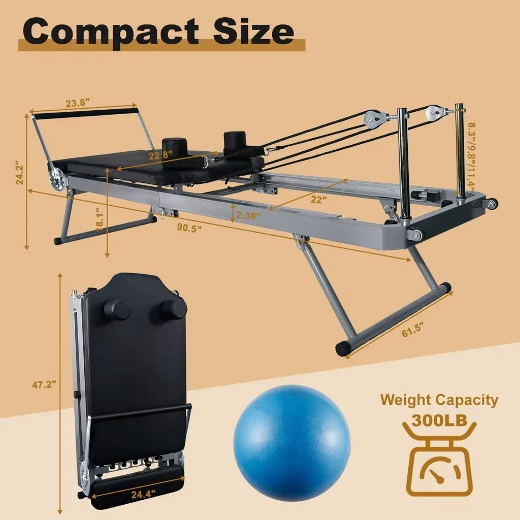 Docred Foldable Pilates Remer,Quiet Pilates Remer Workout Machine with Spring Home Gym，Beginners，Up to 300 lbs Weight Capacity