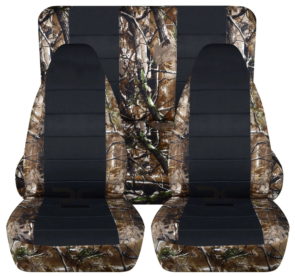 Wrap with 1997-2002 Jeep Wrangler TJ Camo 2door Seat Protection Woods Camouflage and Black - Full Set Front & Rear