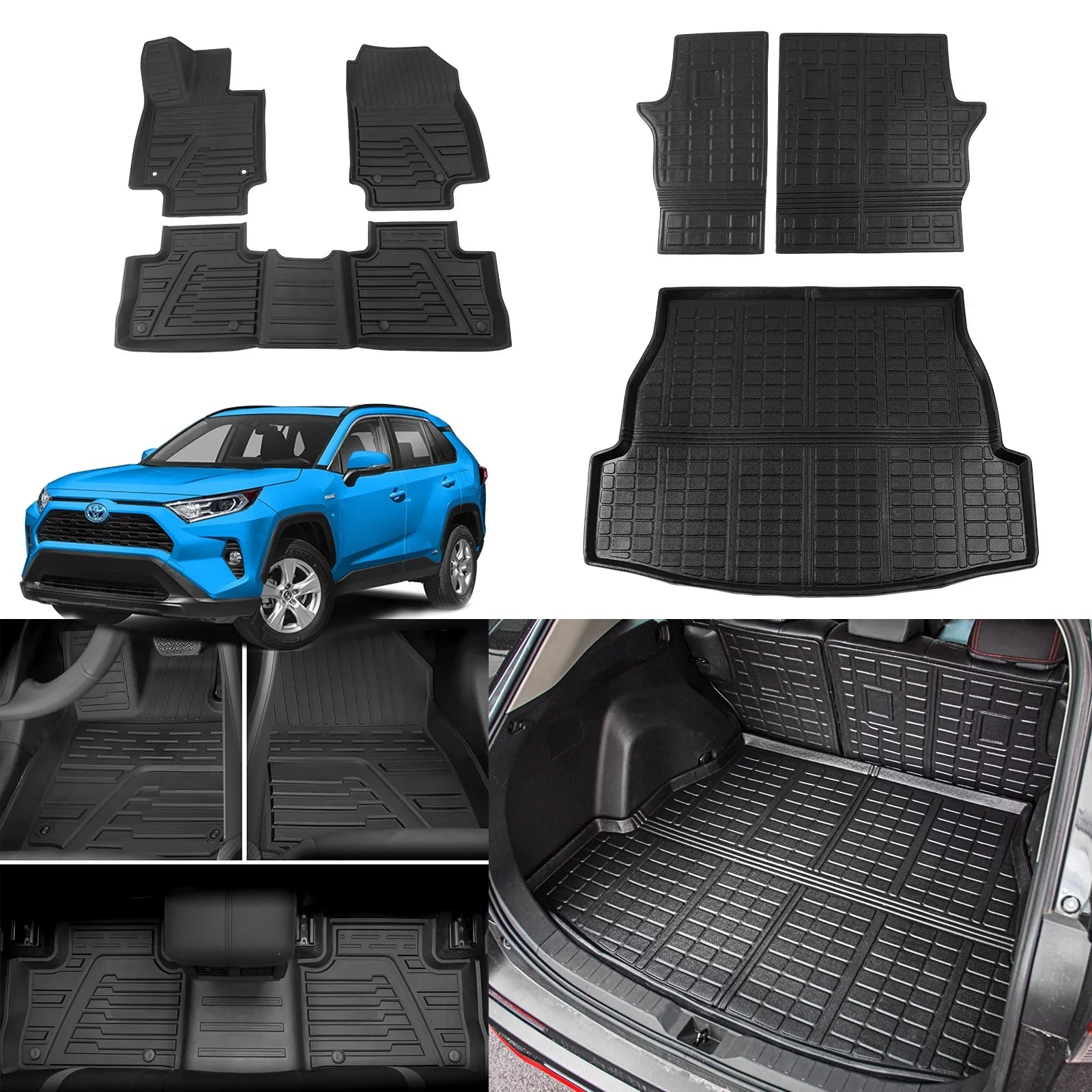 Fit 2019 2020 2021 2022 2023 Toyota Rav4 Floor Mats TPE Cargo Liner All Rear Trunk Mat Toyota Rav4 Accessories (Backrest Mats+Cargo Liner+Floor Mats)