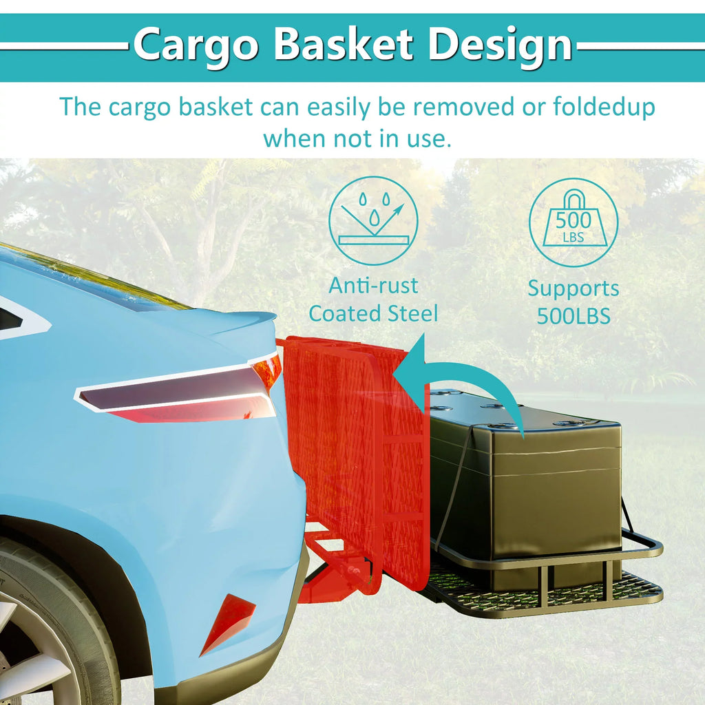 60" x 24" x 6" Hitched Mounted Folding Cargo Basket with a 500 lb Capacity Car SUV Truck Trailer, Black